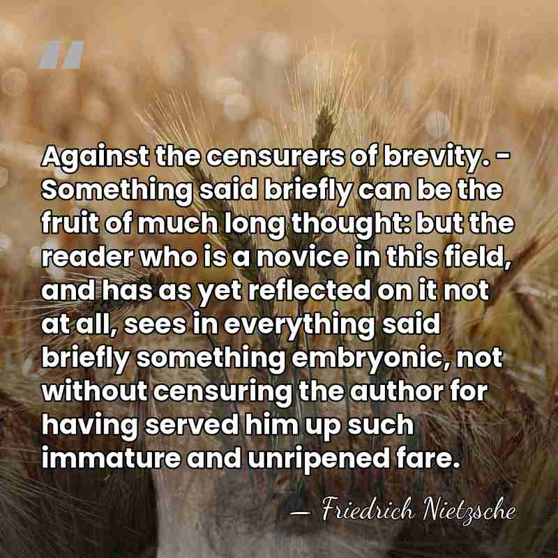 Against the censurers of brevity. - Something said briefly can be the&hellip; - Friedrich Nietzsche