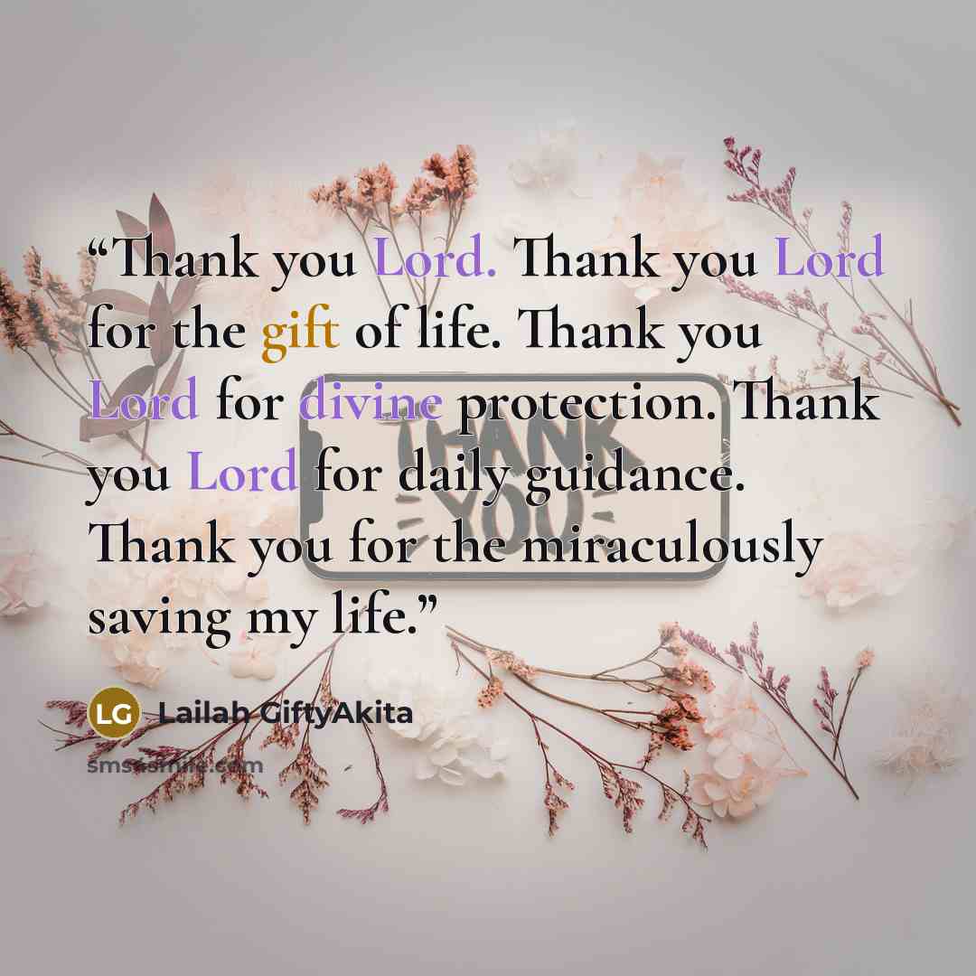 “Thank you Lord. Thank you Lord for the gift of life. Thank you Lord for divine protection. Thank you Lord for daily guidance. Thank you for the miraculously saving my life.” quote by Lailah GiftyAkita
