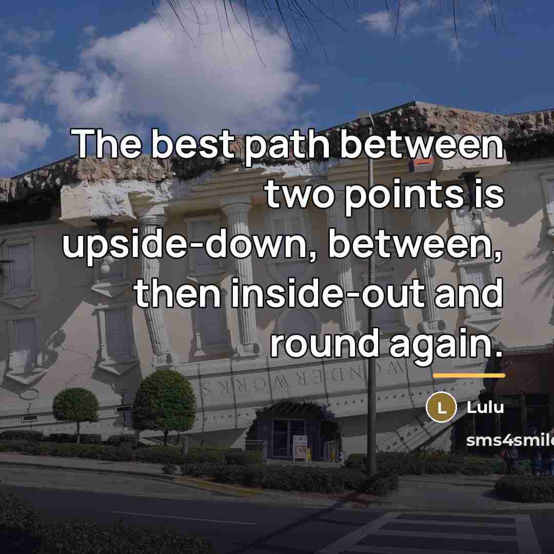 “The best path between two points is upside-down, between, then…” quote by Lulu