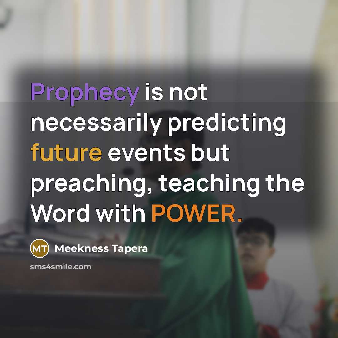 “Prophecy is not necessarily predicting future events but preaching, teaching…” quote by Meekness Tapera