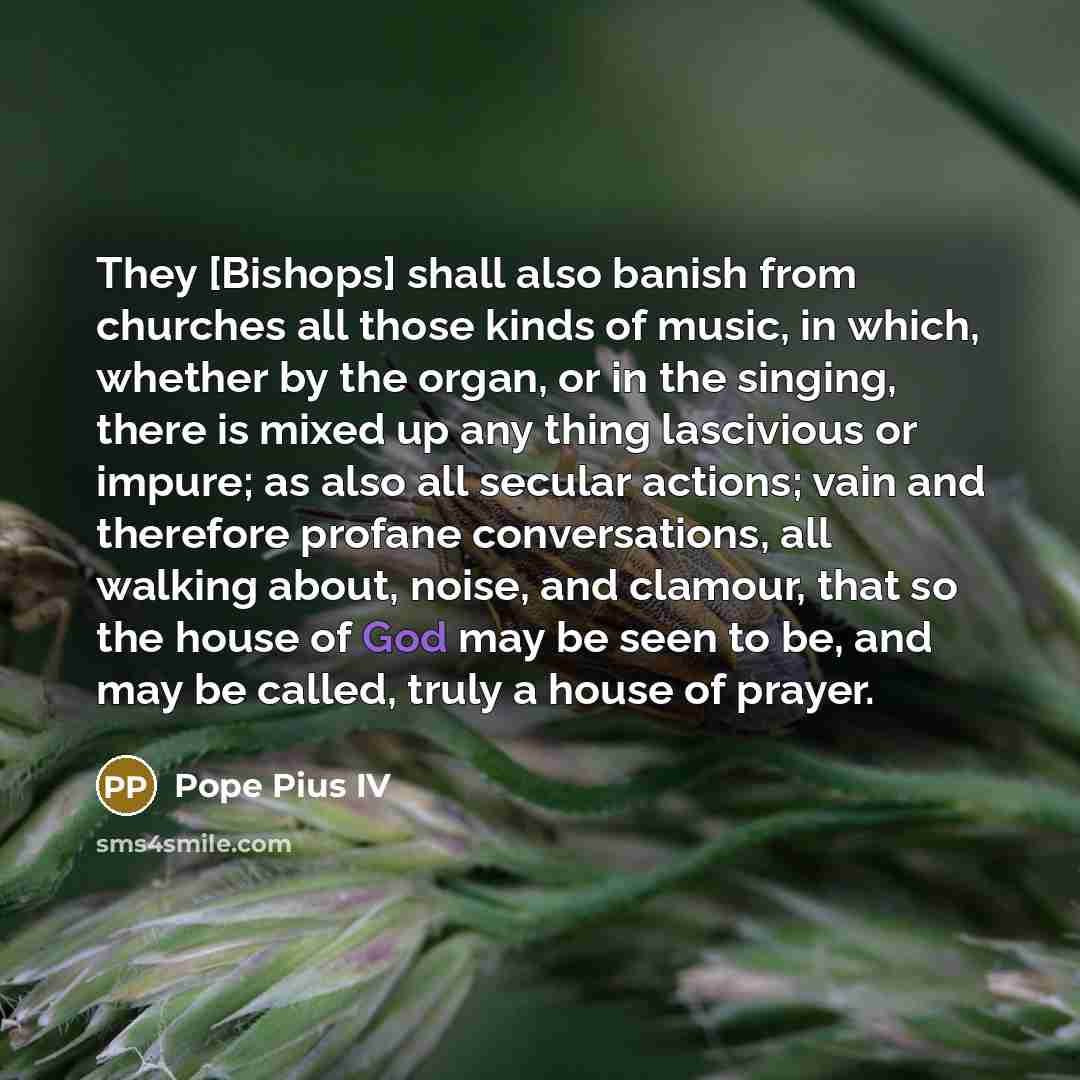 “They [Bishops] shall also banish from churches all those kinds…” quote by Pope Pius IV
