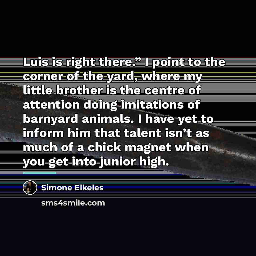 “Luis is right there.” I point to the corner of…” quote by Simone Elkeles