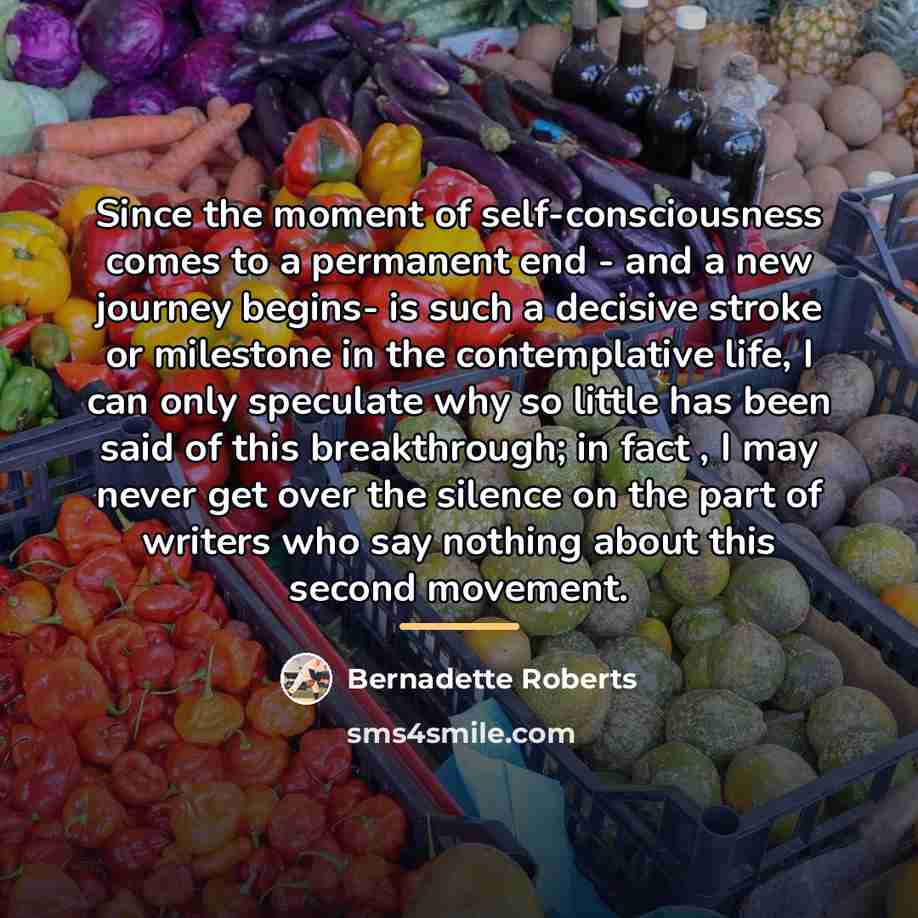 “Since the moment of self-consciousness comes to a permanent end…” quote by Bernadette Roberts