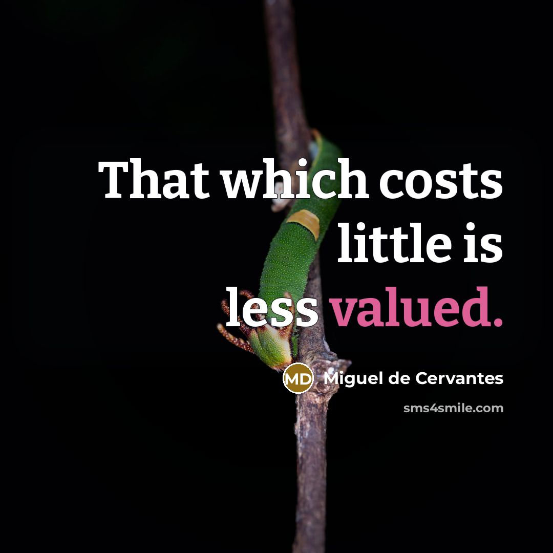 “That which costs little is less valued.” quote by Miguel de Cervantes