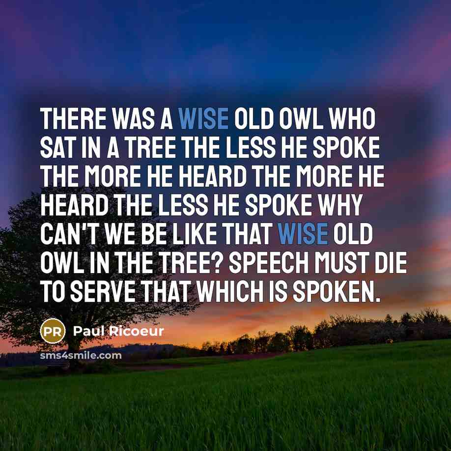 “There was a wise old owl who sat in a…” quote by Paul Ricoeur