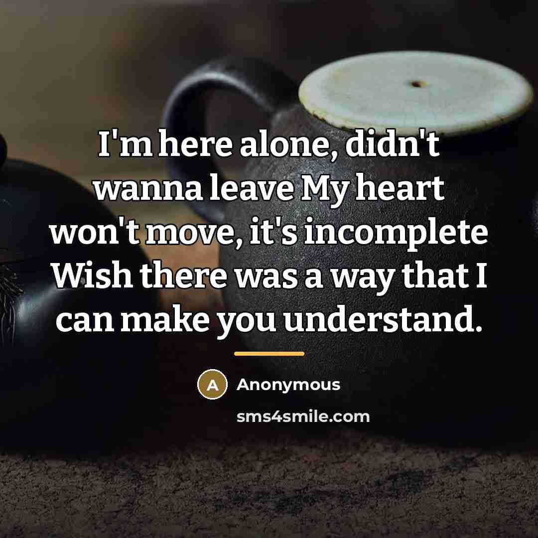 “I'm here alone, didn't wanna leave My heart won't move,…” quote by Anonymous