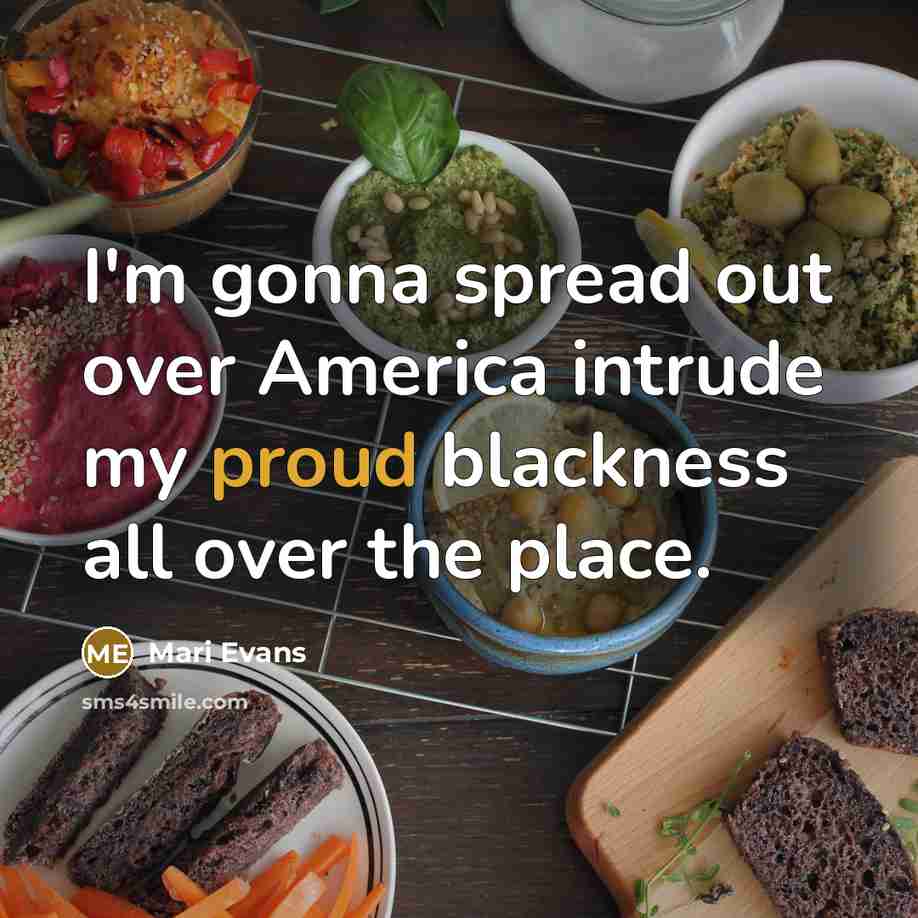 “I'm gonna spread out over America intrude my proud blackness…” quote by Mari Evans