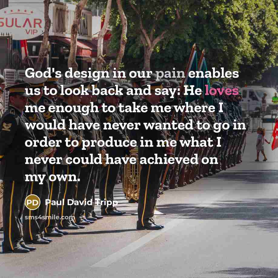 “God's design in our pain enables us to look back…” quote by Paul David Tripp