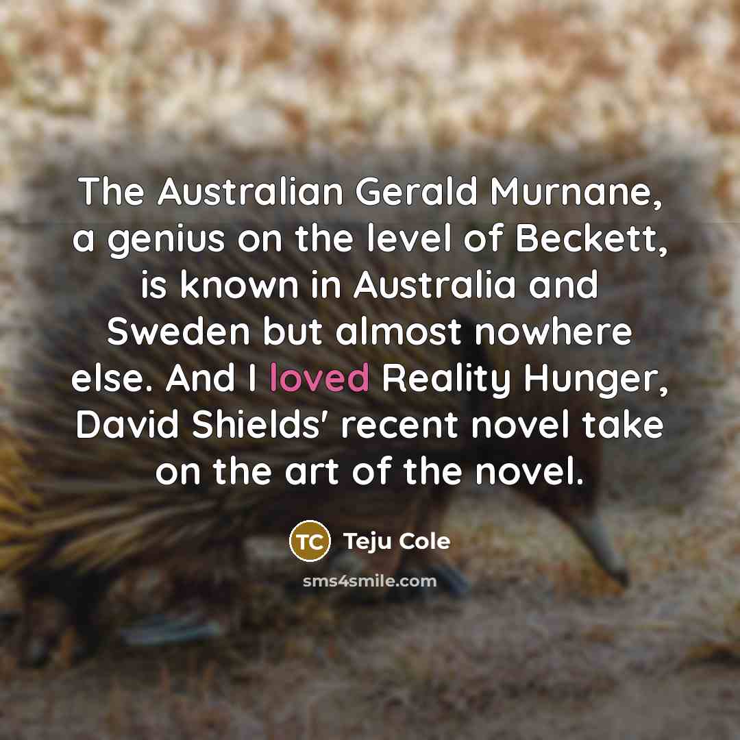 “The Australian Gerald Murnane, a genius on the level of…” quote by Teju Cole