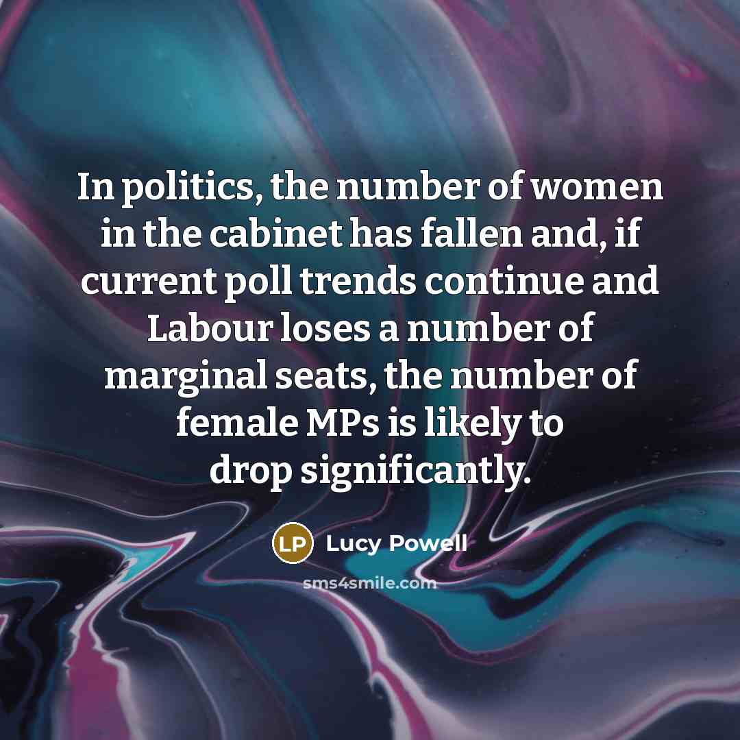 “In politics, the number of women in the cabinet has…” quote by Lucy Powell