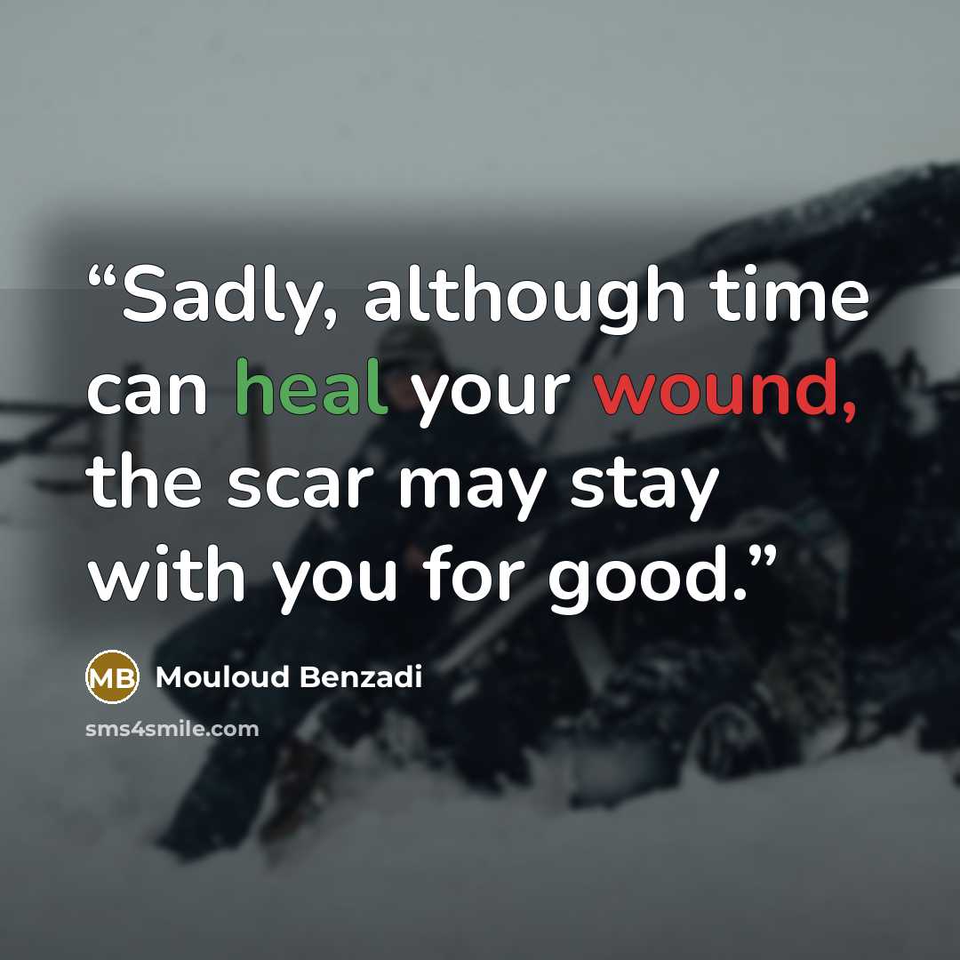 “Sadly, although time can heal your wound, the scar may stay with you for good.” quote by Mouloud Benzadi