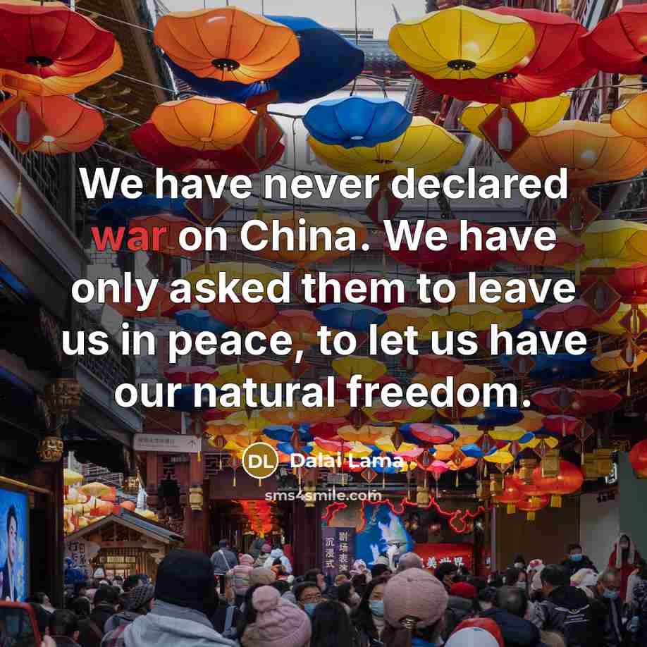 “We have never declared war on China. We have only…” quote by Dalai Lama