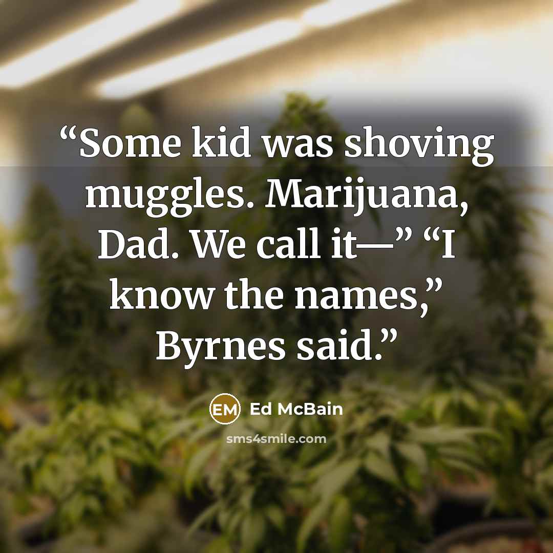 “Some kid was shoving muggles. Marijuana, Dad. We call it—” “I know the names,” Byrnes said.” quote by Ed McBain