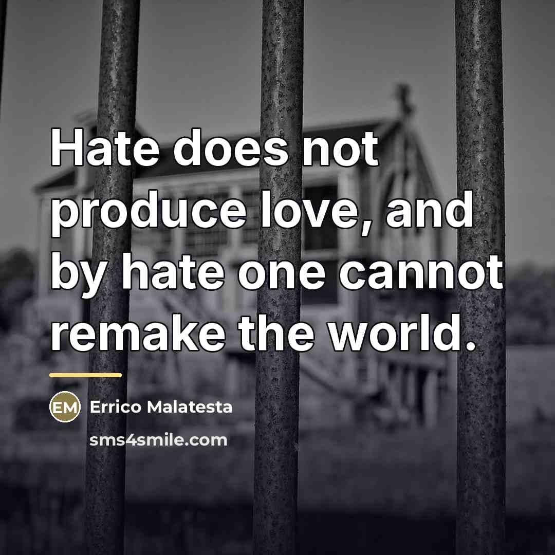 “Hate does not produce love, and by hate one cannot…” quote by Errico Malatesta