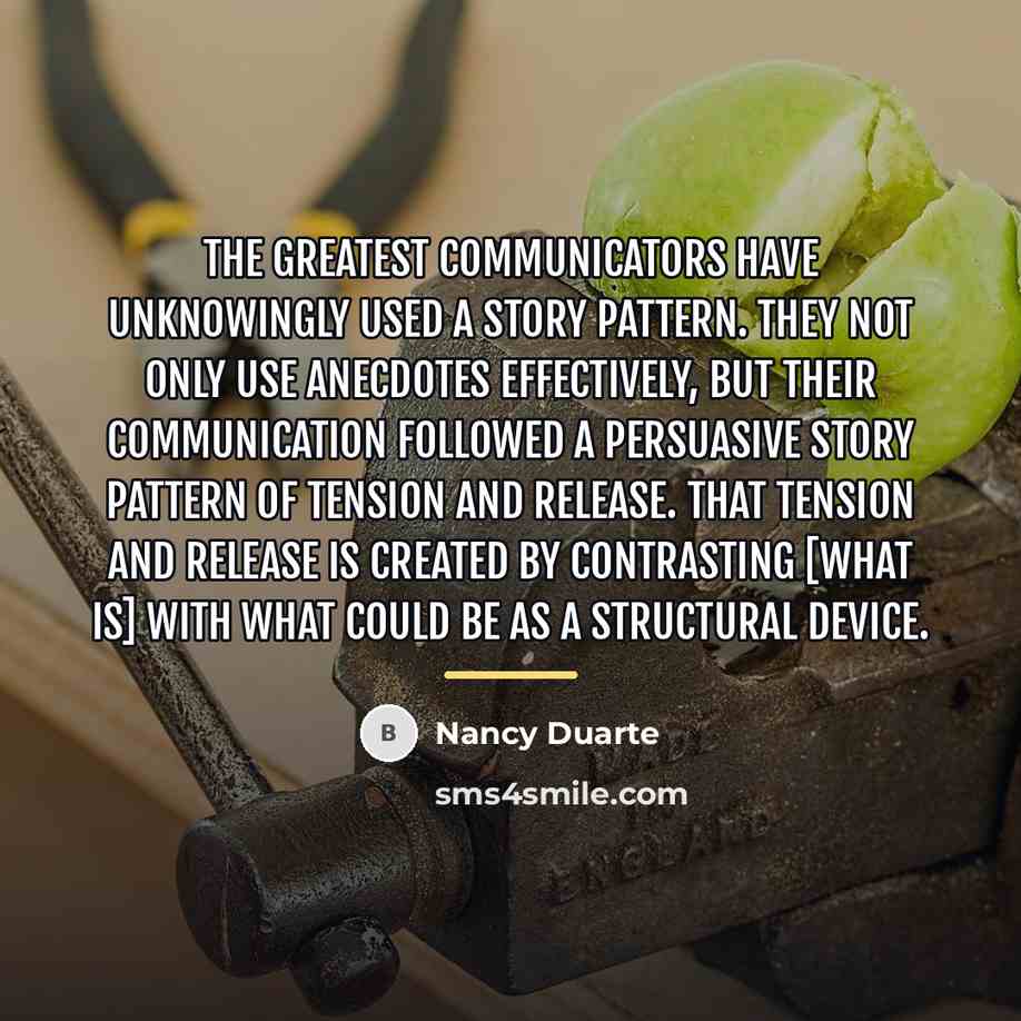 “The greatest communicators have unknowingly used a story pattern. They…” quote by Nancy Duarte