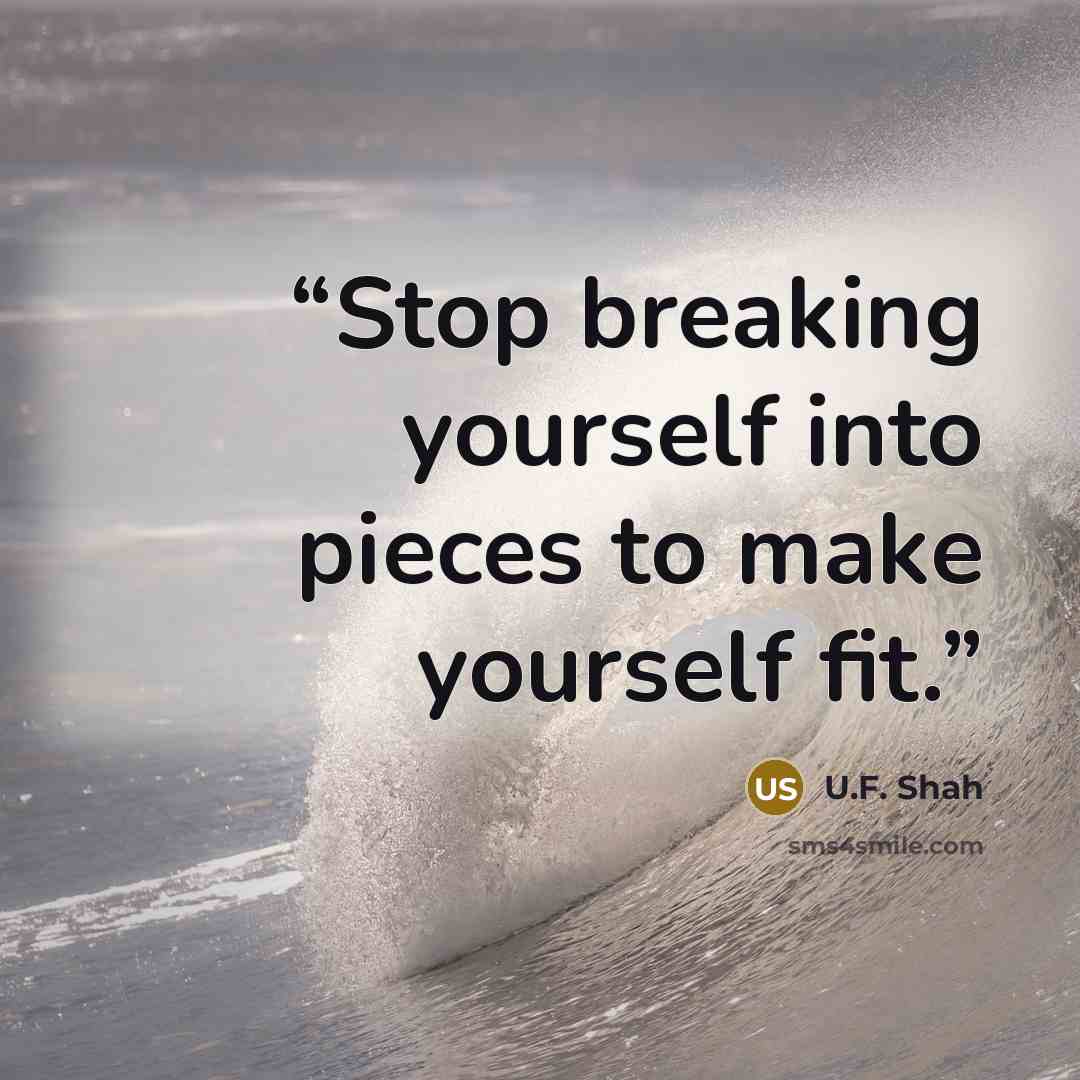 “Stop breaking yourself into pieces to make yourself fit.” quote by U.F. Shah