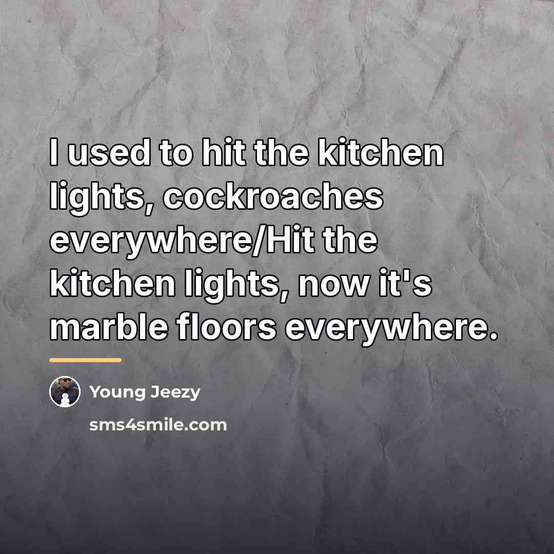 “I used to hit the kitchen lights, cockroaches everywhere/Hit the…” quote by Young Jeezy