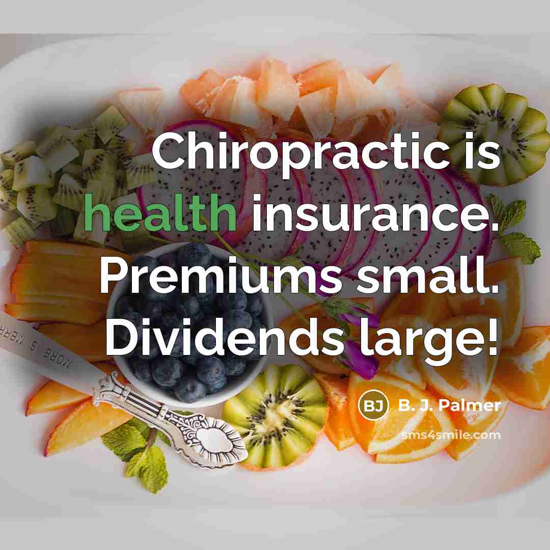 “Chiropractic is health insurance. Premiums small. Dividends large!…” quote by B. J. Palmer