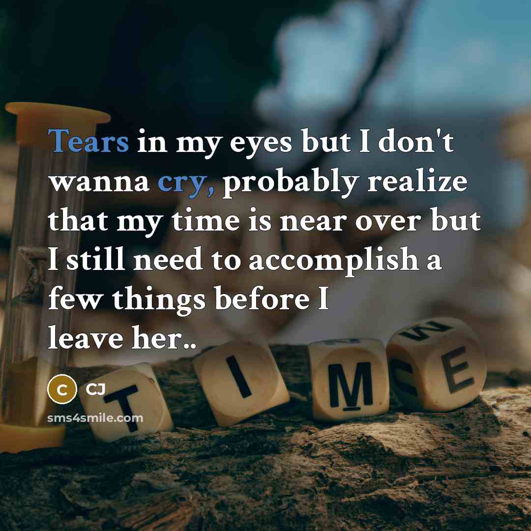 “Tears in my eyes but I don't wanna cry, probably realize that my time is near over but I still need to accomplish a few things before I leave her..” quote by CJ
