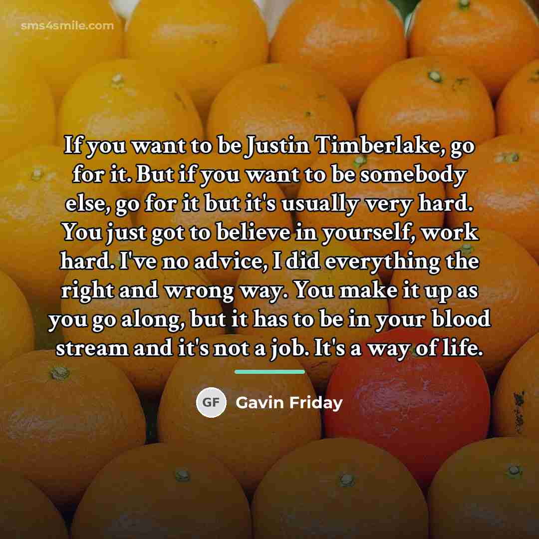 “If you want to be Justin Timberlake, go for it.…” quote by Gavin Friday
