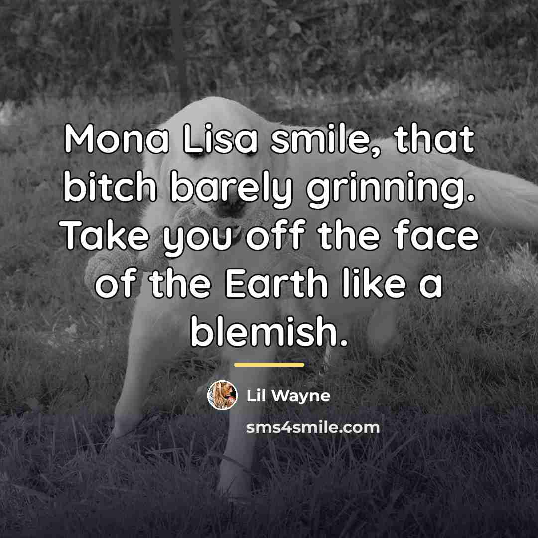 “Mona Lisa smile, that bitch barely grinning. Take you off…” quote by Lil Wayne
