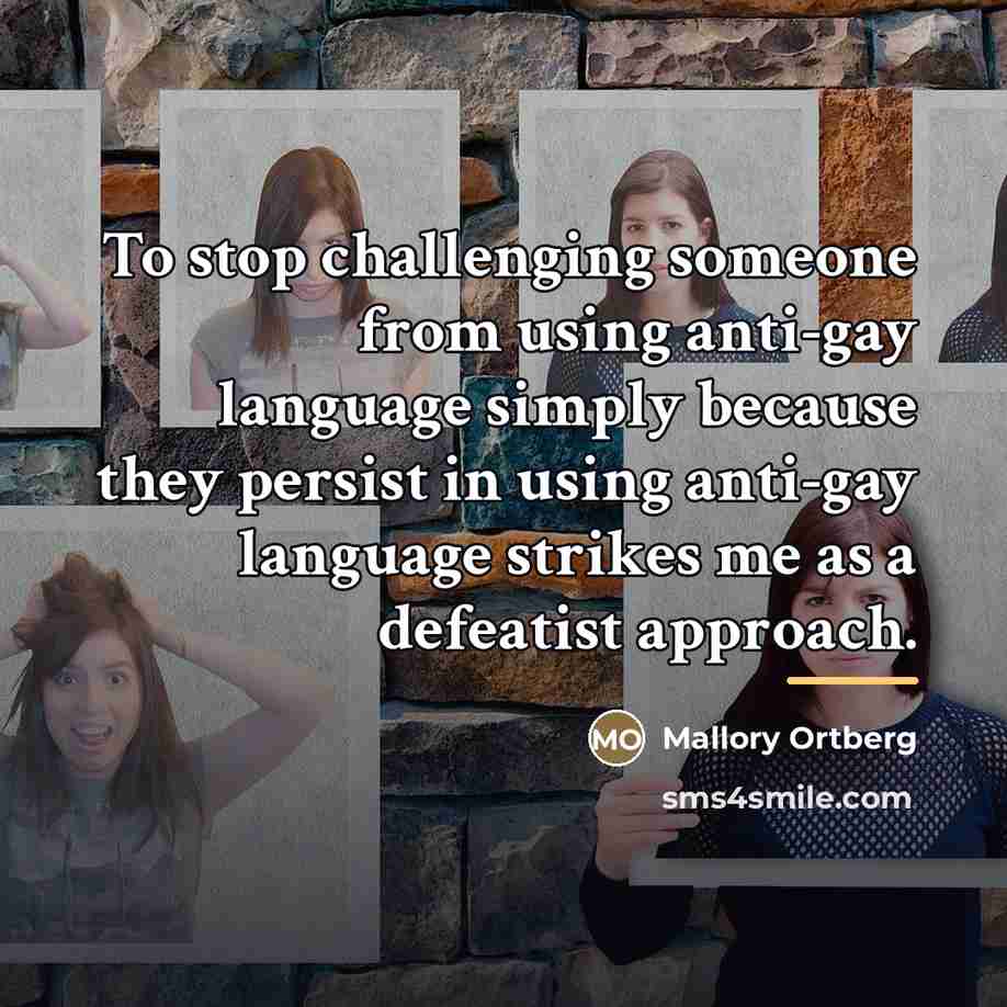 “To stop challenging someone from using anti-gay language simply because…” quote by Mallory Ortberg