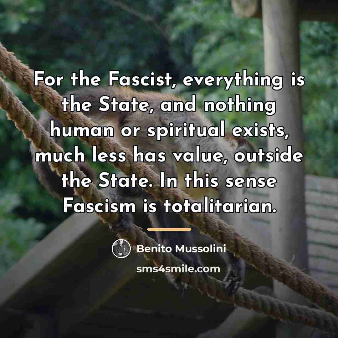 “For the Fascist, everything is the State, and nothing human…” quote by Benito Mussolini
