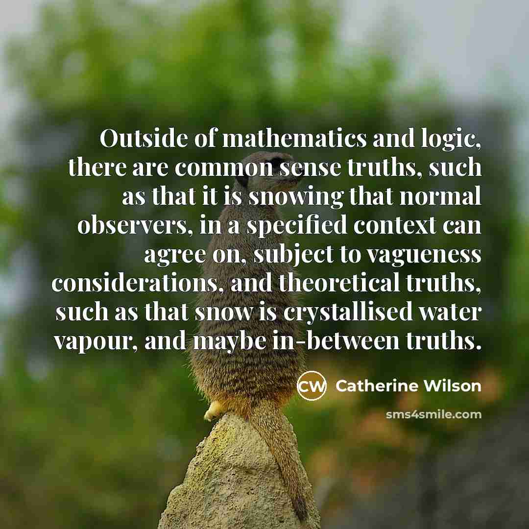 “Outside of mathematics and logic, there are common sense truths,…” quote by Catherine Wilson