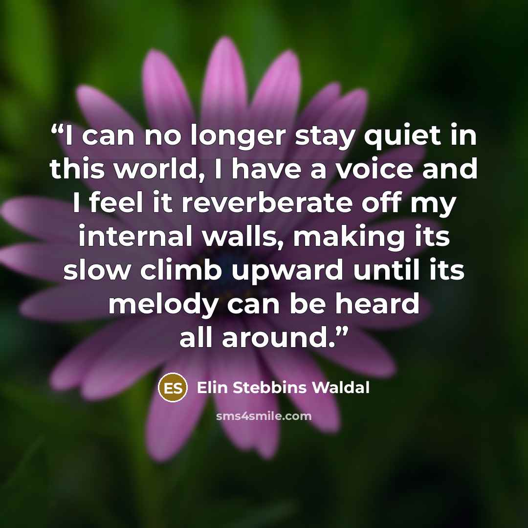 “I can no longer stay quiet in this world, I have a voice and I feel it reverberate off my internal walls, making its slow climb upward until its melody can be heard all around.” quote by Elin Stebbins Waldal