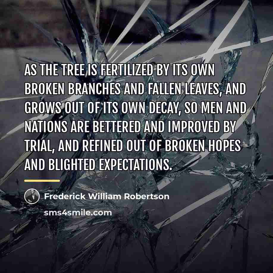 “As the tree is fertilized by its own broken branches…” quote by Frederick William Robertson