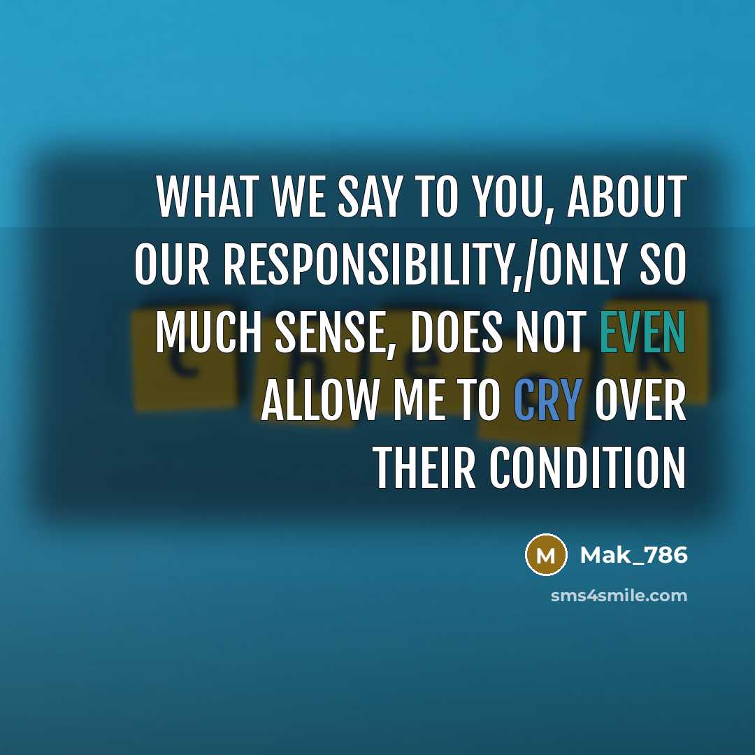 “What we say to you, about our responsibility,/only so much sense, does not even allow me to cry over their condition” quote by Mak_786