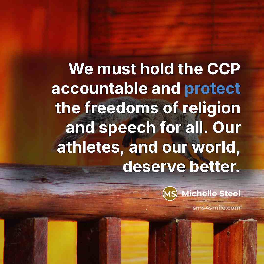 “We must hold the CCP accountable and protect the freedoms…” quote by Michelle Steel