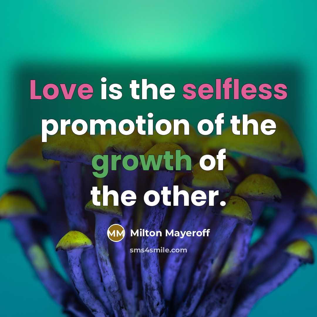 “Love is the selfless promotion of the growth of the…” quote by Milton Mayeroff