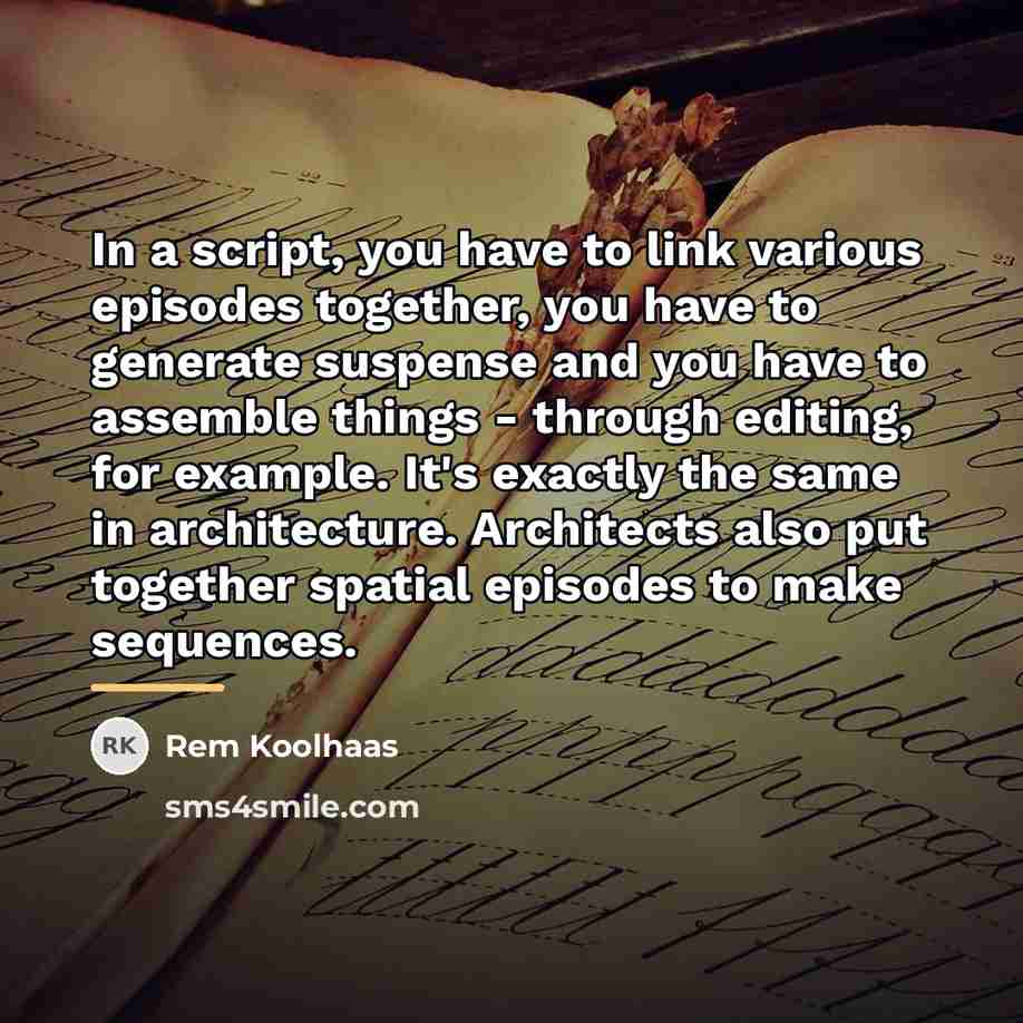 “In a script, you have to link various episodes together,…” quote by Rem Koolhaas