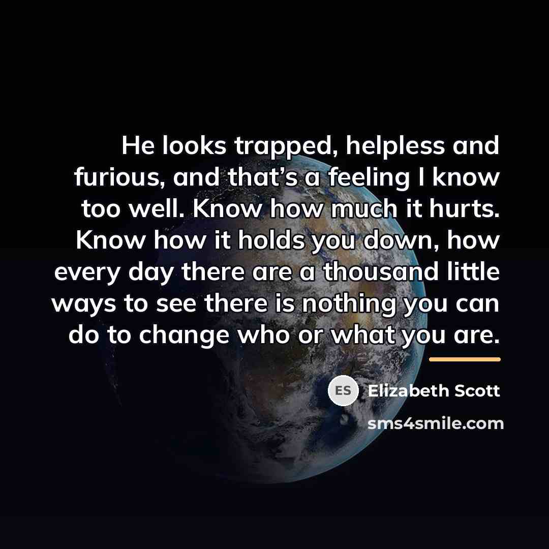 “He looks trapped, helpless and furious, and that’s a feeling…” quote by Elizabeth Scott