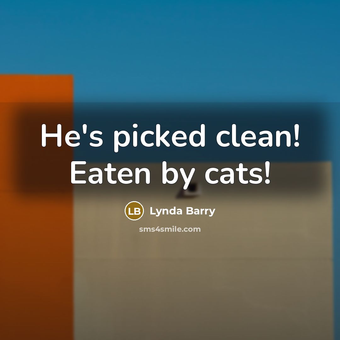 “He's picked clean! Eaten by cats!…” quote by Lynda Barry