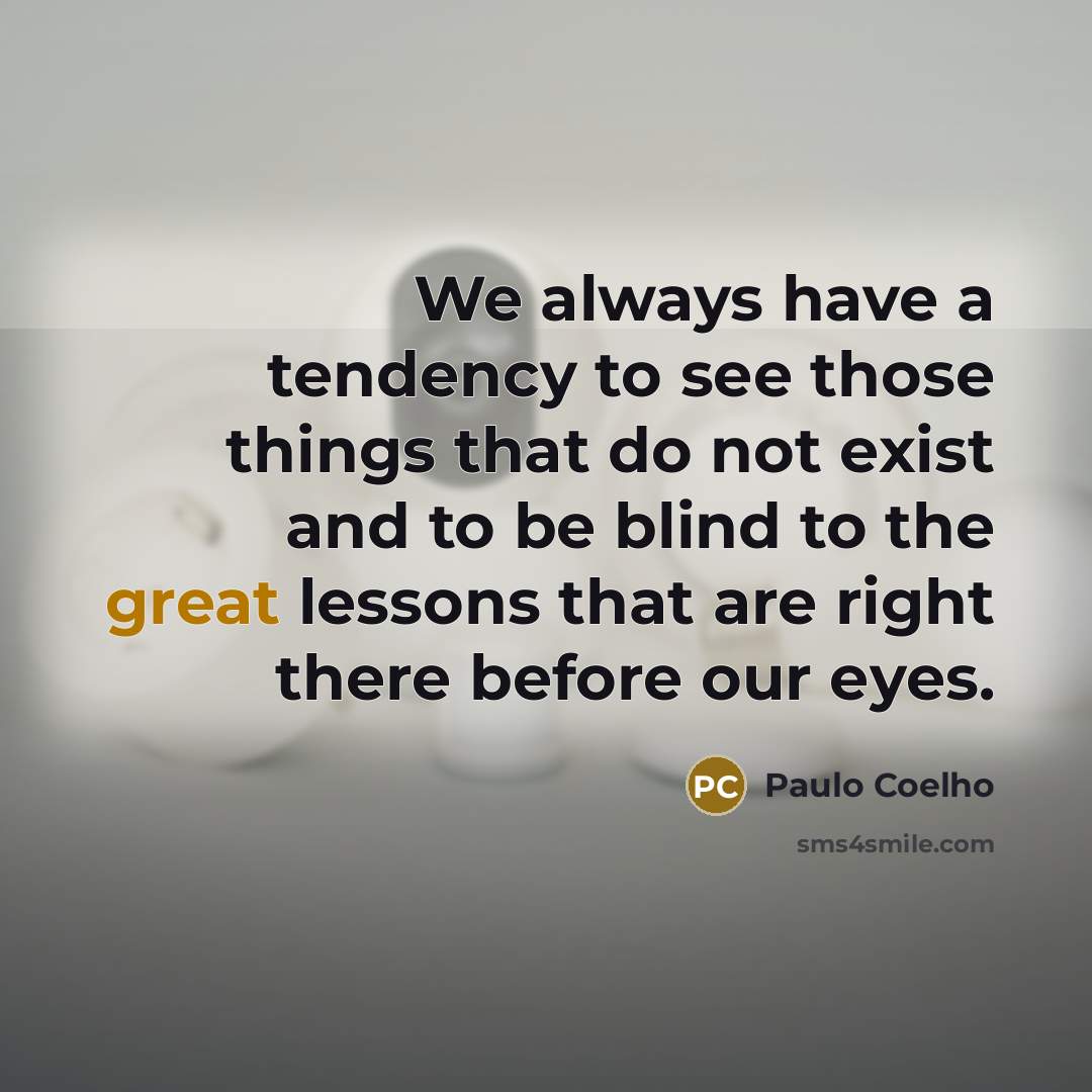 “We always have a tendency to see those things that do not exist and to be blind to the great lessons that are right there before our eyes.” quote by Paulo Coelho