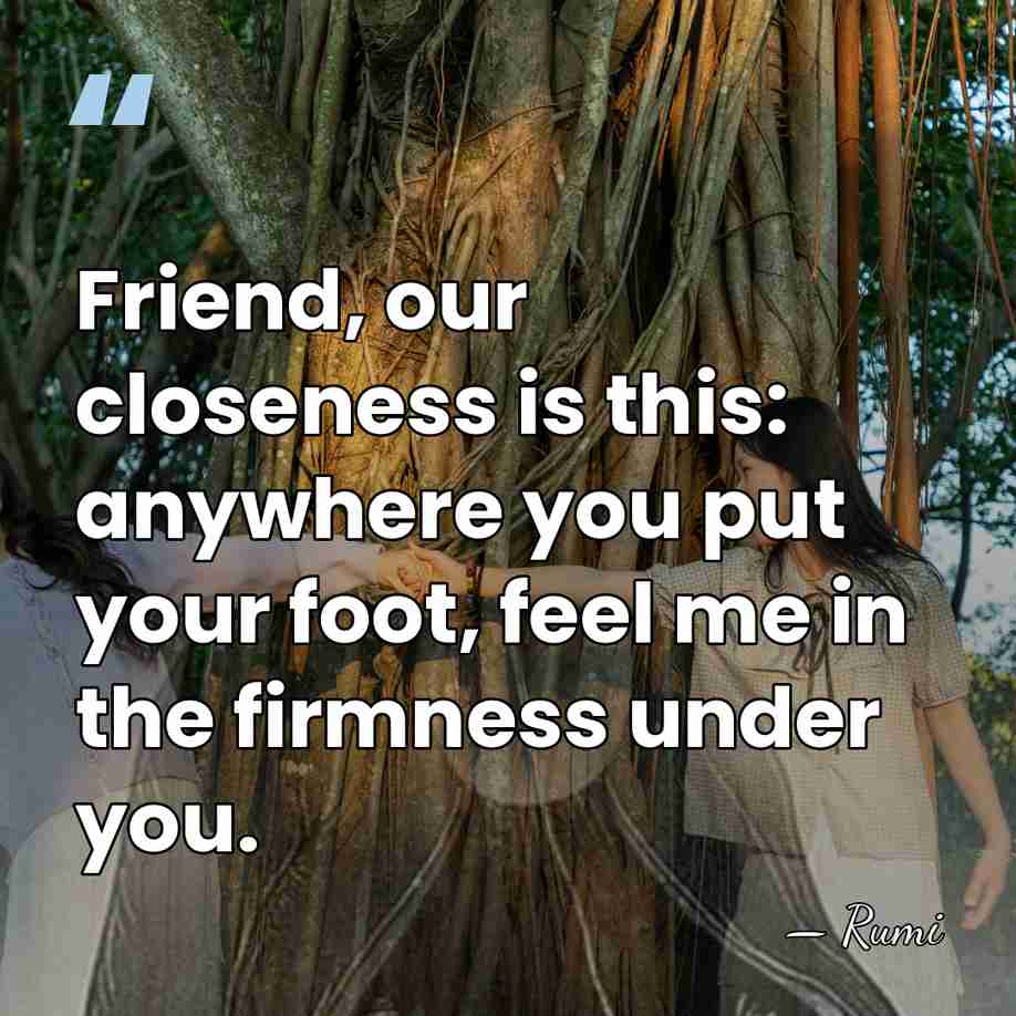 Friend, our closeness is this: anywhere you put your foot, feel me&hellip; - Rumi