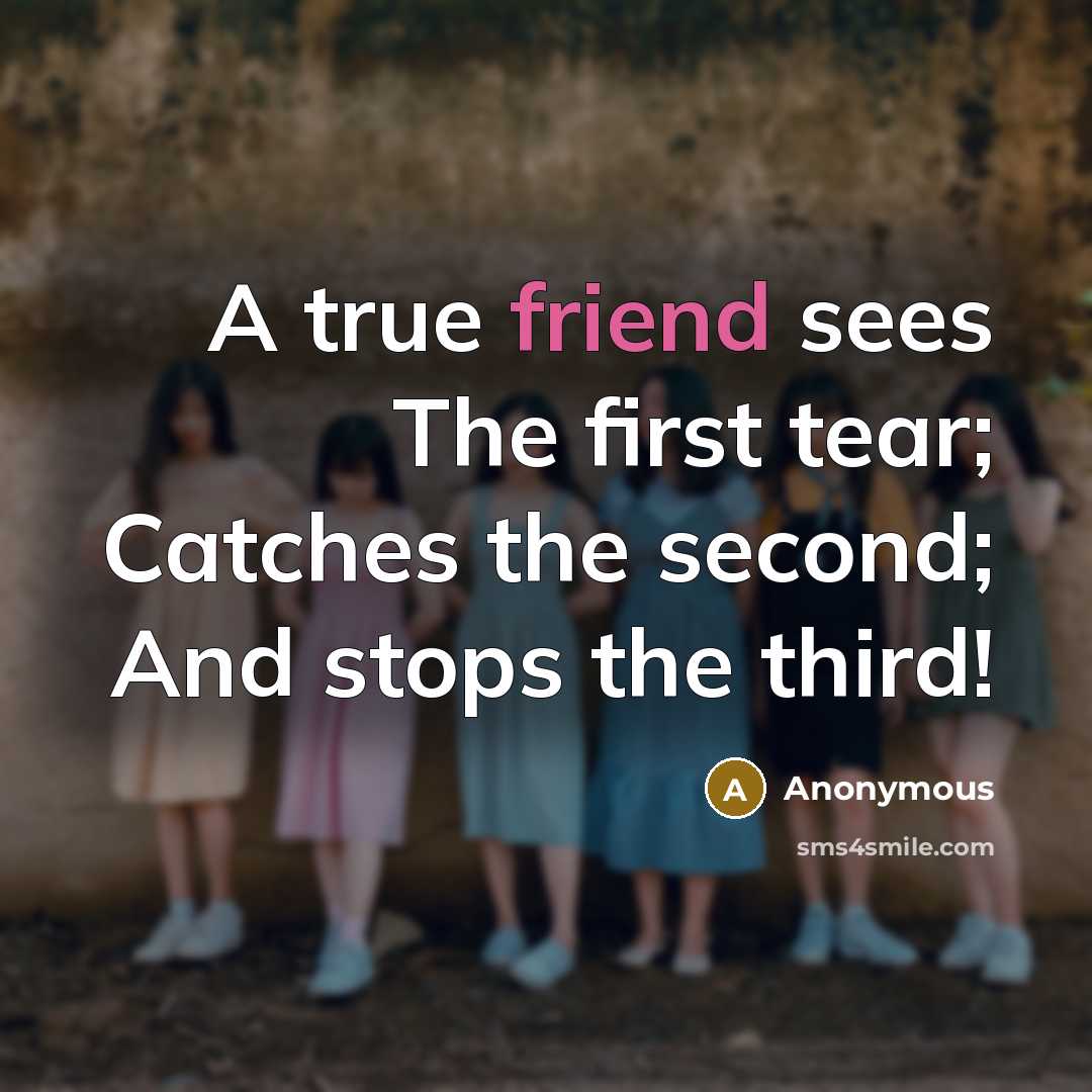 “A true friend sees The first tear; Catches the second;…” quote by Anonymous
