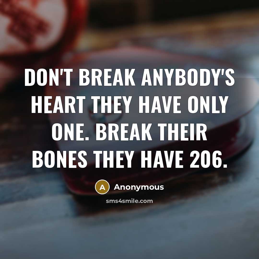 “Don't break anybody's heart they have only one. Break their bones they have 206.” quote by Anonymous