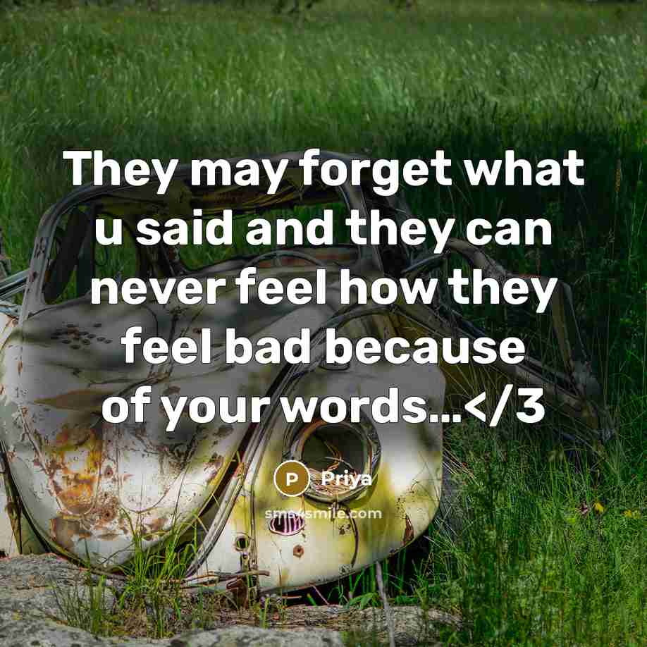 “They may forget what u said and they can never feel how they feel bad because of your words…” quote by Priya