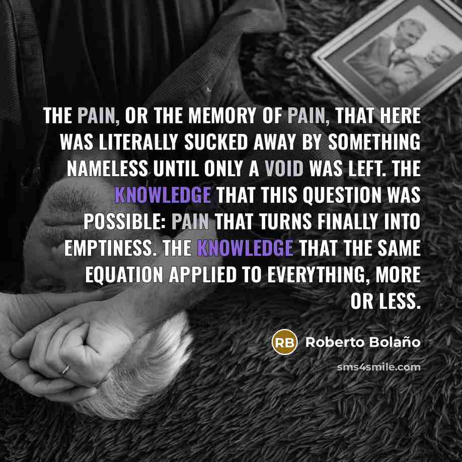 “The pain, or the memory of pain, that here was…” quote by Roberto Bolano