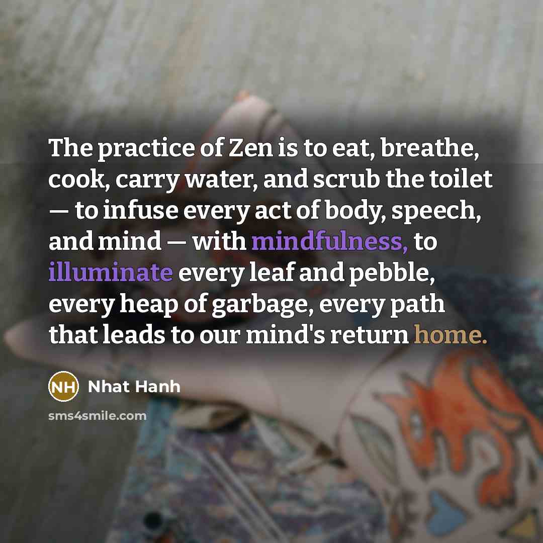 “The practice of Zen is to eat, breathe, cook, carry…” quote by Nhat Hanh