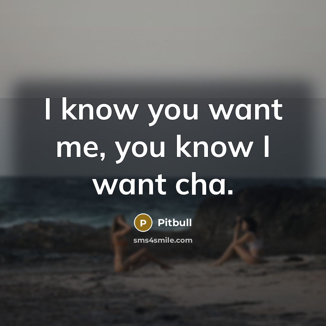 “I know you want me, you know I want cha.” quote by Pitbull