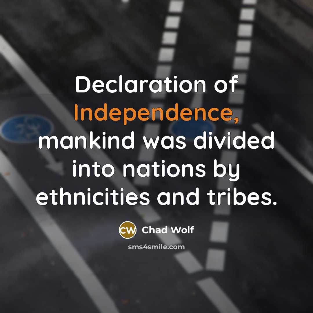 “Declaration of Independence, mankind was divided into nations by ethnicities…” quote by Chad Wolf