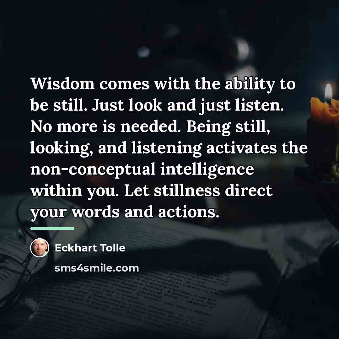 “Wisdom comes with the ability to be still. Just look…” quote by Eckhart Tolle