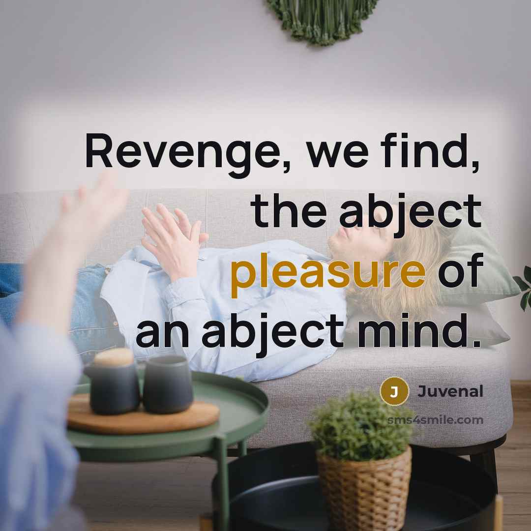 “Revenge, we find, the abject pleasure of an abject mind.” quote by Juvenal