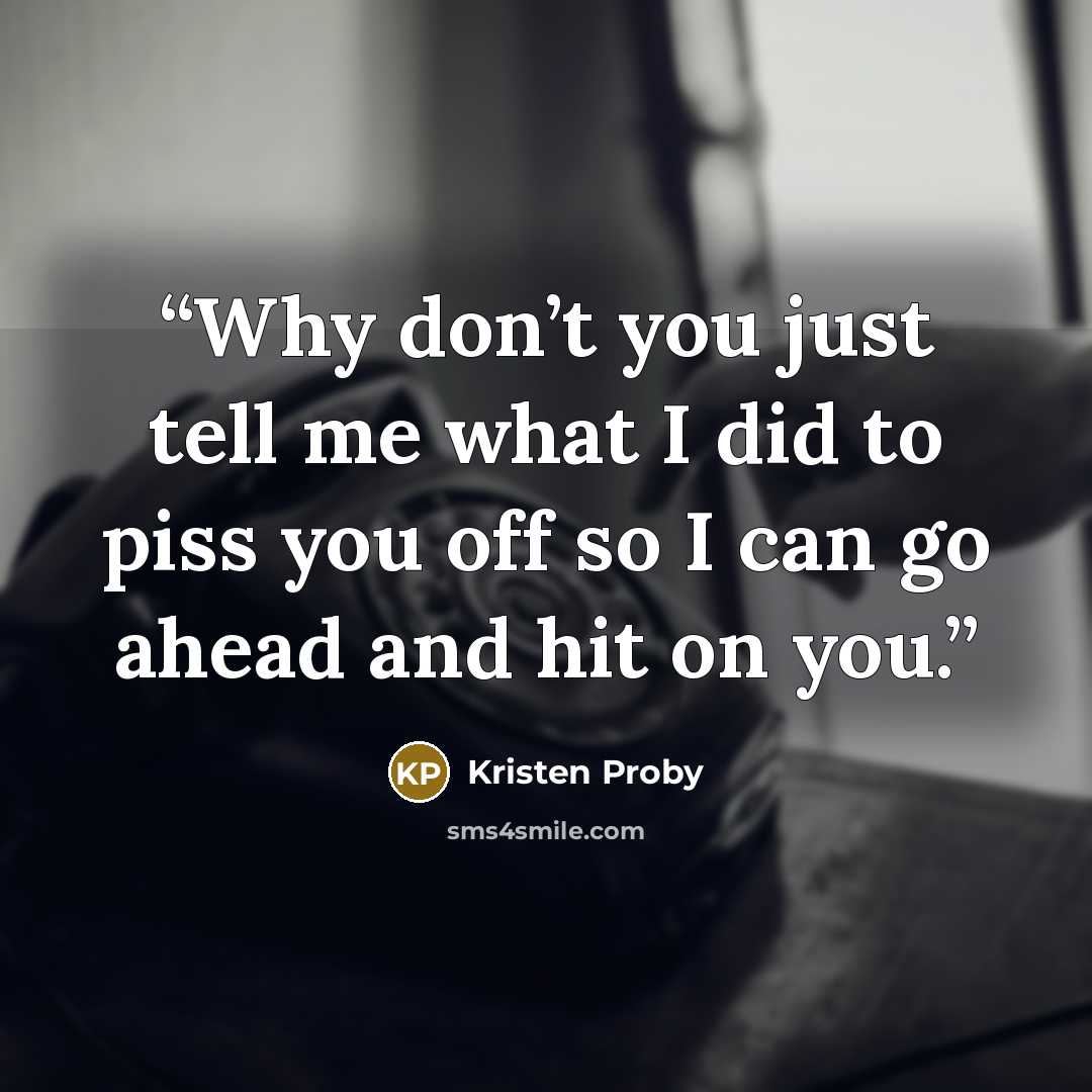 “Why don’t you just tell me what I did to piss you off so I can go ahead and hit on you.” quote by Kristen Proby