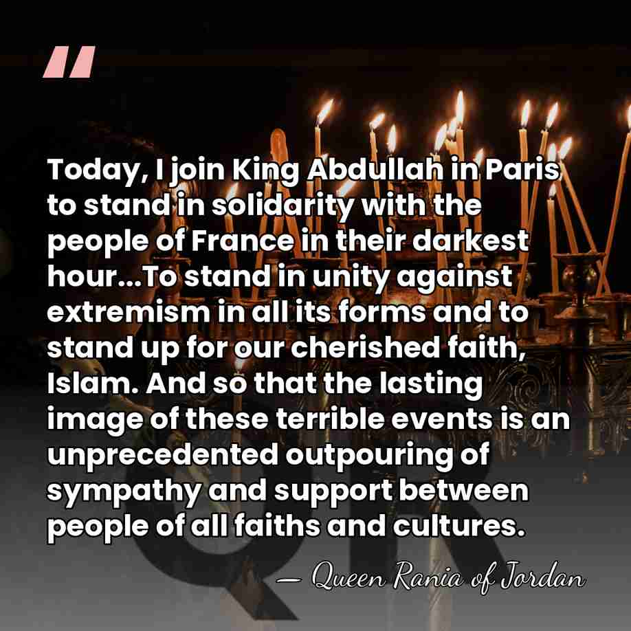 Today, I join King Abdullah in Paris to stand in solidarity with&hellip; - Queen Rania of Jordan