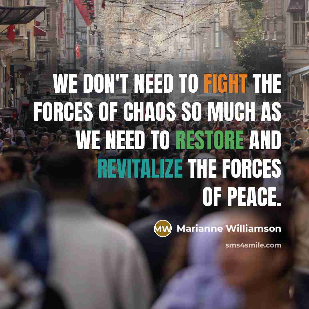 “We don't need to fight the forces of chaos so…” quote by Marianne Williamson